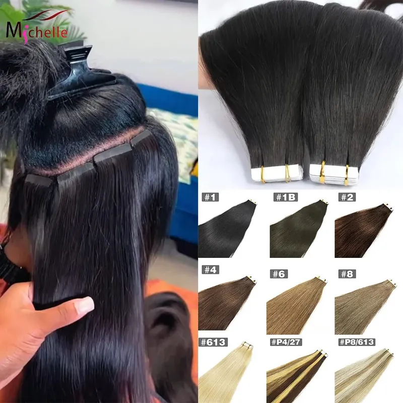 20pcs เทปต่อผมมนุษย์ตรงที่มองไม่เห็นไม่มีรอยต่อสีดำธรรมชาติ 100% บราซิลผมมนุษย์เทป Ins Hair Extensions — image 2