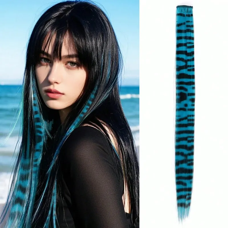 1pc/2pcs/3pcs/4pcs/6pcs/8pcs18 "lungo rettilineo stampa zebrata clip di piume sintetiche nelle estensioni dei capelli ideale Halloween Natale — image 16