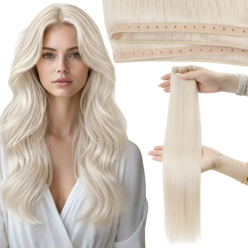 Moresoo Butterfly Weft Echthaar-Extensions, PU-Loch, gerade, Extensiones De Cabello Humano, Pu-Loch-Weft für Frauen und Party