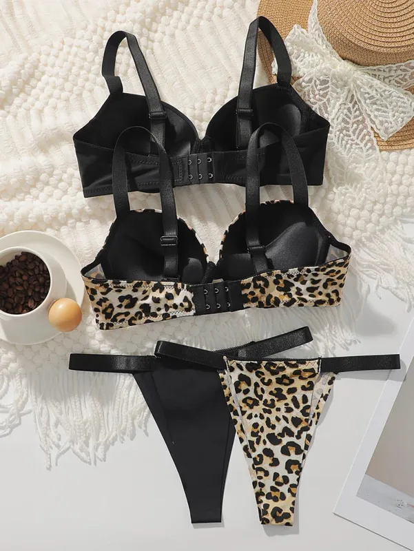 Women's Underwire Bra & Panty Set Solid Color Intimates 3/4 Cup T-Shirt Bra Push Up Underwear Lingerie Set for Women S-L — image 2