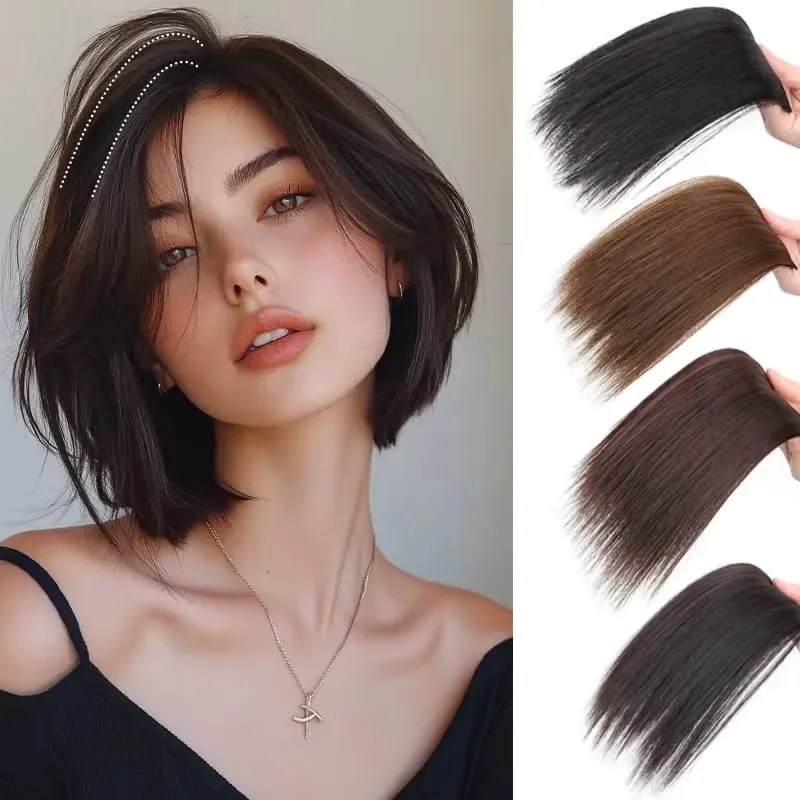 Clip sintetica senza cuciture con frangia Estensione dei capelli con clip BB sicure Fodera spessa dei capelli Copertura laterale superiore Posticci per le donne — image 2
