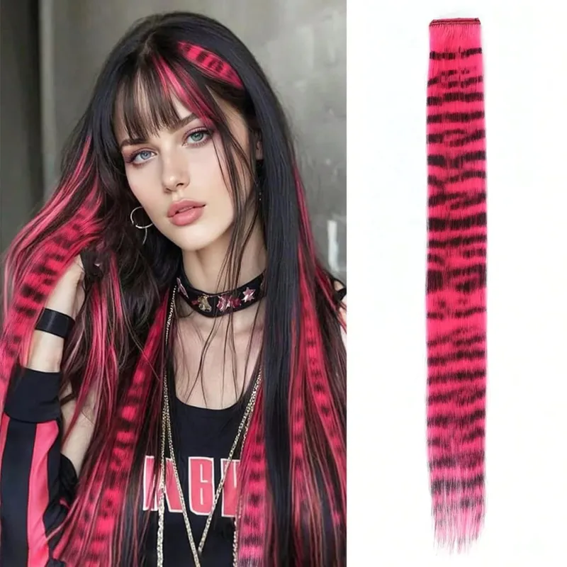 1pc/2pcs/3pcs/4pcs/6pcs/8pcs18 "lungo rettilineo stampa zebrata clip di piume sintetiche nelle estensioni dei capelli ideale Halloween Natale — image 15