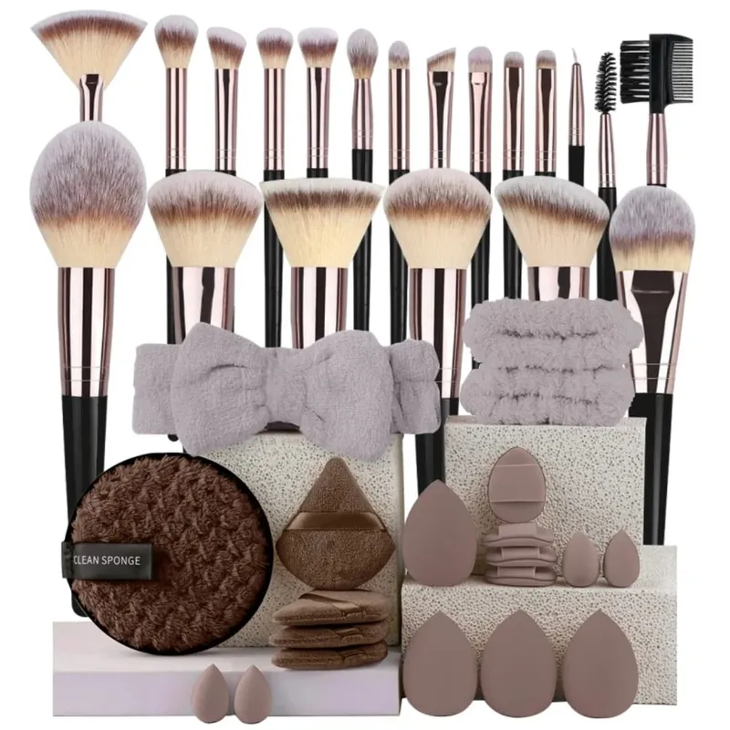 Set Berus Solekan Luxe Set Kosmetik Berbulu Lembut Serbuk Pemerah Mata Pembayang Mata Kabuki Blending Berus Mekap Alat Kecantikan