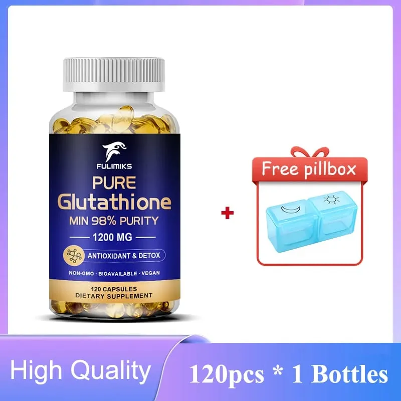 Pure Glutathion Capsules 1200 MG Max podpora vstřebávání Antioxidant pleti Anti-Aging Detoxikace Játra Čištění Imunita