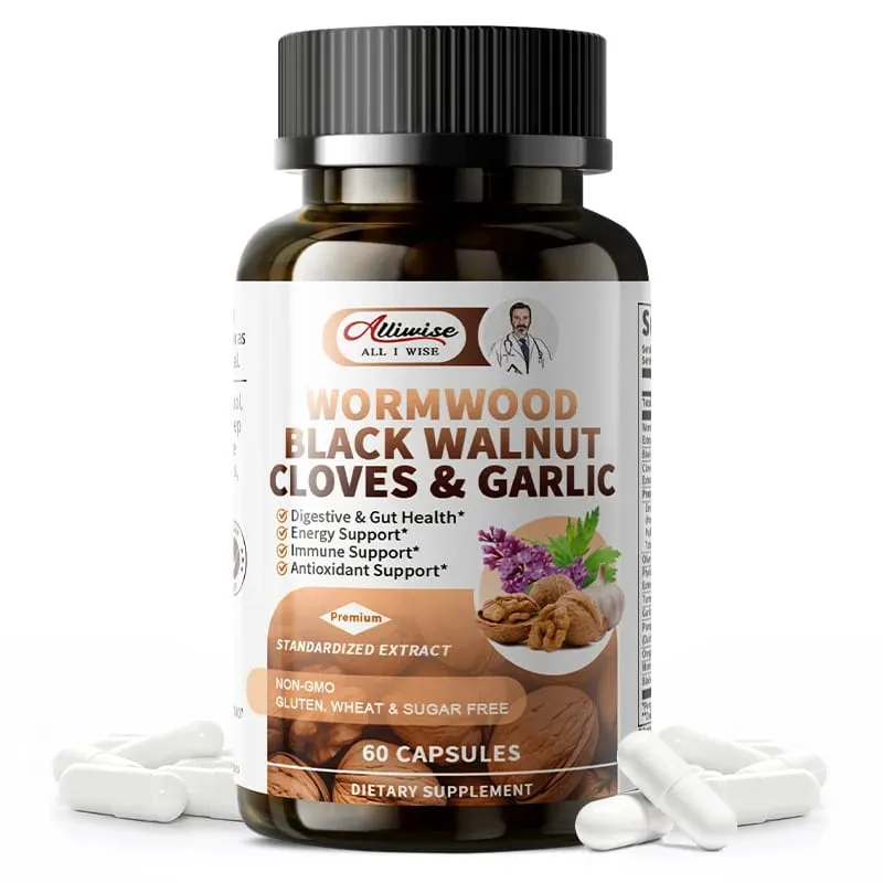 Alliwise Capsule di assenzio di noce nera 16 in 1 per una rapida pulizia dell'intestino e salute dell'apparato digerente con spicchi d'aglio, curcuma, consegna liposomiale, assorbimento del 98%, Vegano senza glutine