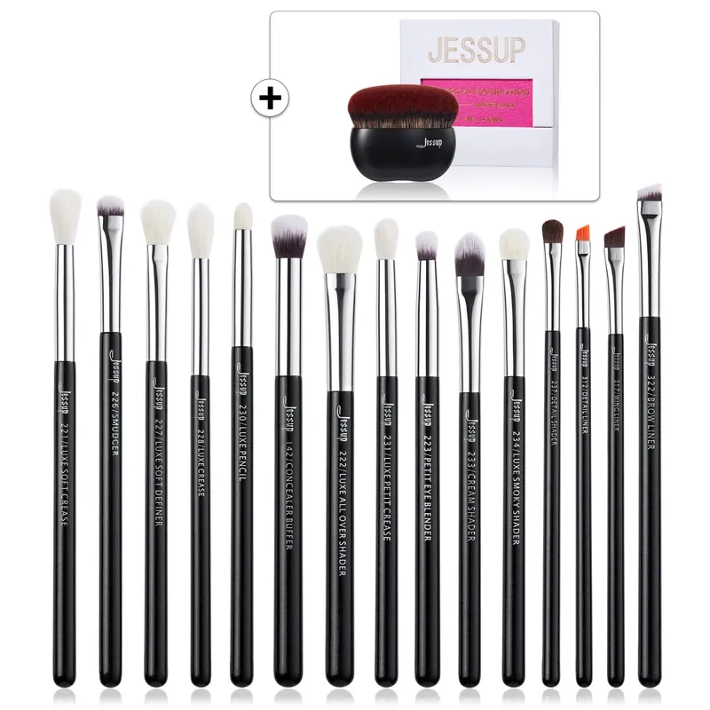 Sada štětců na líčení očí Jessup 15ks Přesný štětec na oční stíny Eyebrow EyeLiner Blending Concealer Natural Synthetic Black T177 — image 14