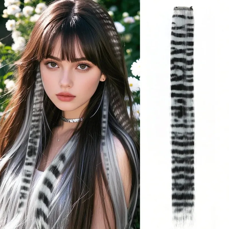 1pc/2pcs/3pcs/4pcs/6pcs/8pcs18 "lungo rettilineo stampa zebrata clip di piume sintetiche nelle estensioni dei capelli ideale Halloween Natale — image 13
