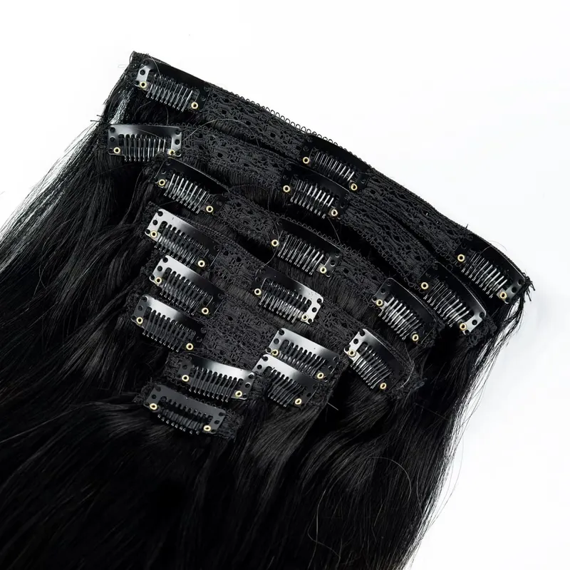 Gerade Clip-in-Echthaarverlängerungen, braune, unverarbeitete Haarverlängerungen, voller Kopf, brasilianisches Haar, nahtlose Clip-Ins-Verlängerung — image 1