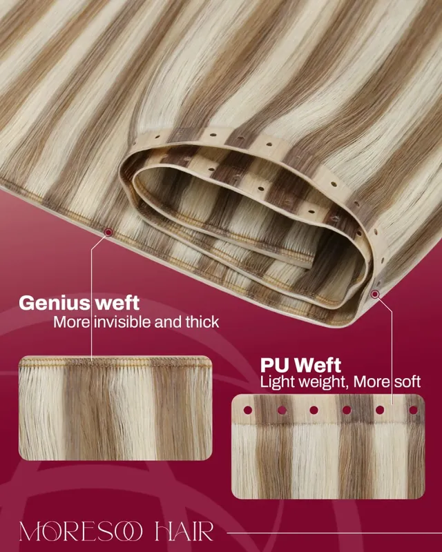Moresoo Butterfly Weft Echthaar-Extensions, PU-Loch, gerade, Extensiones De Cabello Humano, Pu-Loch-Weft für Frauen und Party