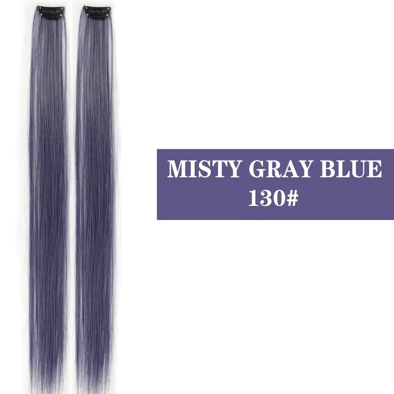 2 Kepingan Sintetik Klip Berwarna 20inci dalam Sambungan Rambut Panjang Lurus Merah Jambu/Biru/Ungu Halloween/Rambut Krismas — image 9