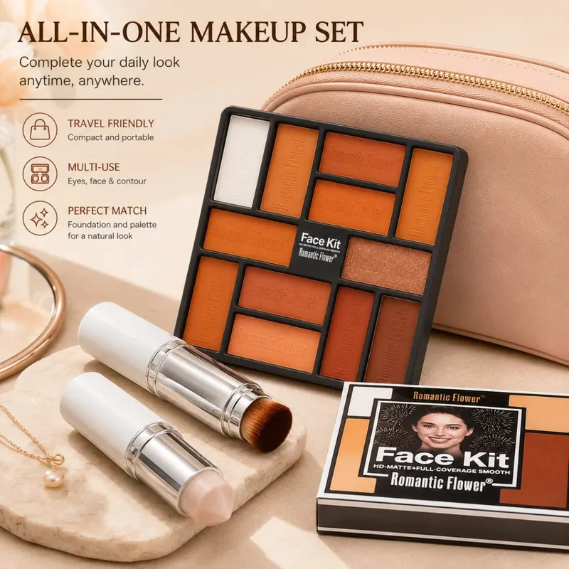 2-in-1-Foundation-Stick mit Farbanpassung, Mischpinsel und warmer Lidschattenpalette, Make-up-Set. Beauty-Set für Einsteiger — image 6