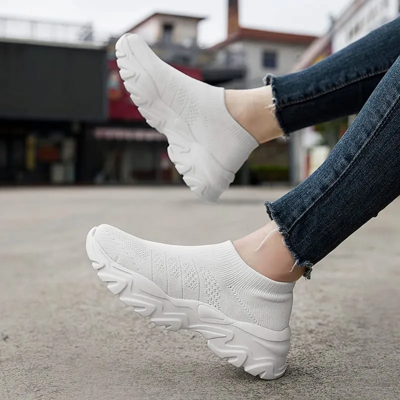 Scarpe da ginnastica da uomo con calzino in maglia traspirante, scarpe da passeggio con piattaforma leggera per passeggiate all'aperto, pendolari e abbigliamento casual