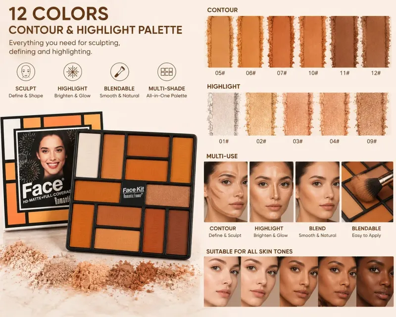 2-in-1-Foundation-Stick mit Farbanpassung, Mischpinsel und warmer Lidschattenpalette, Make-up-Set. Beauty-Set für Einsteiger — image 3