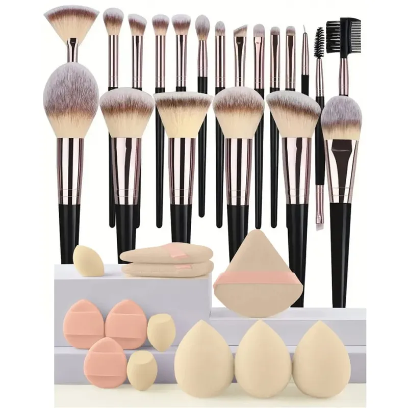 Set Berus Solekan Luxe Set Kosmetik Berbulu Lembut Serbuk Pemerah Mata Pembayang Mata Kabuki Blending Berus Mekap Alat Kecantikan — image 14