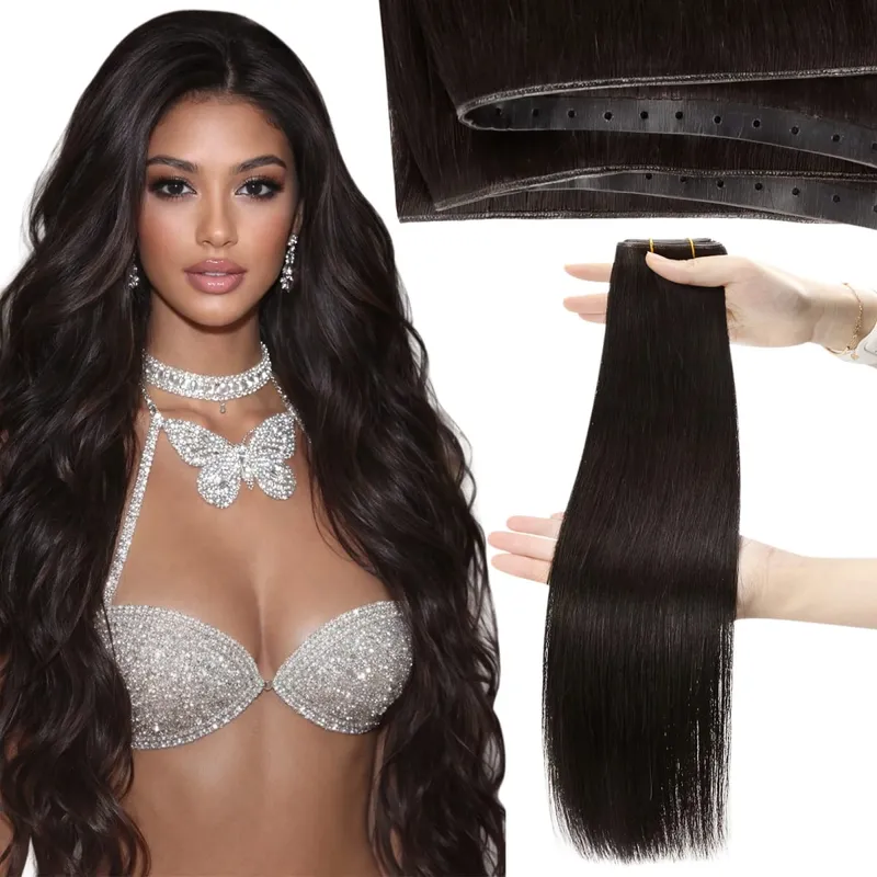 Moresoo Butterfly Weft Echthaar-Extensions, PU-Loch, gerade, Extensiones De Cabello Humano, Pu-Loch-Weft für Frauen und Party