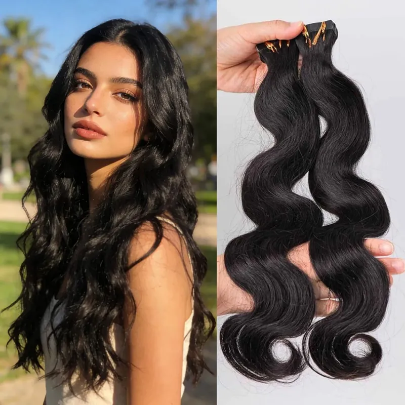 Pita Dalam Sambungan Rambut Badan Gelombang Remy Pelekat Rambut Manusia Boleh Ganti Pita Pakan Kulit Lancar 20/40pcs Rambut Untuk Wanita 24 Inci