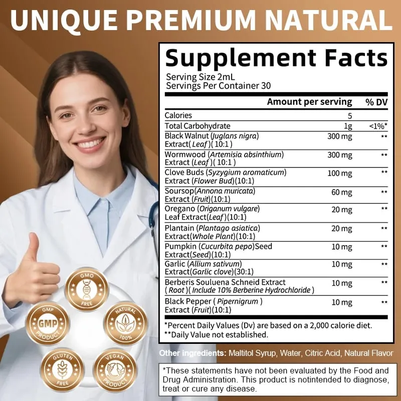 iMATCHME Black Walnut Wormwood Liquid Drops with Berberine,Soursop,Garlic & Clove for Gut Cleanse & Digestive Health Support Antioxidant — image 1