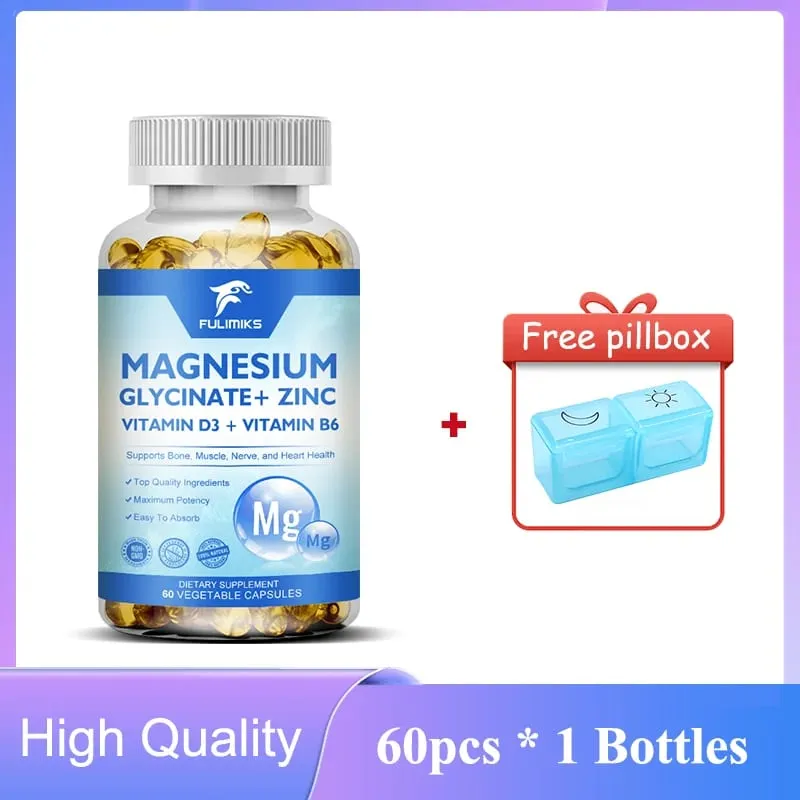 Magnesiumglycinaat + zinksupplementcapsules Hoge absorptie Ondersteuning Slaapgezondheid Botgewricht Hersenen Versterken het immuunsysteem