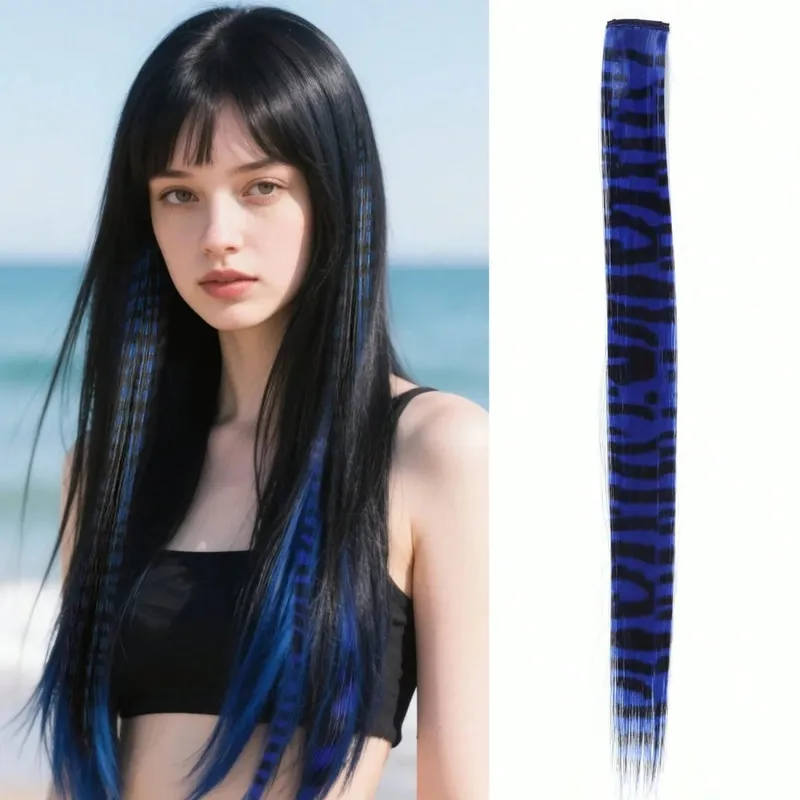 1pc/2pcs/3pcs/4pcs/6pcs/8pcs18 "lungo rettilineo stampa zebrata clip di piume sintetiche nelle estensioni dei capelli ideale Halloween Natale — image 17