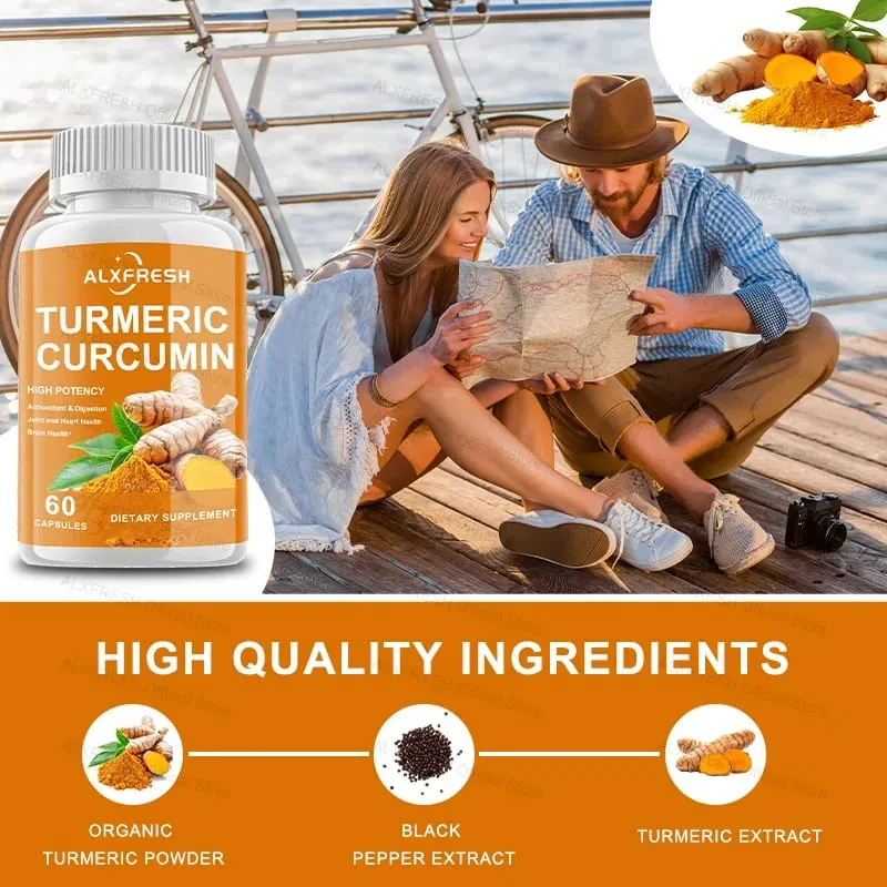 Curcumin Kapslar Kraftiga antiinflammatoriska effekter Lindrar ledsvullnad Stelhet Långsamt åldrande Förbättra humör Främja matsmältningen — image 6