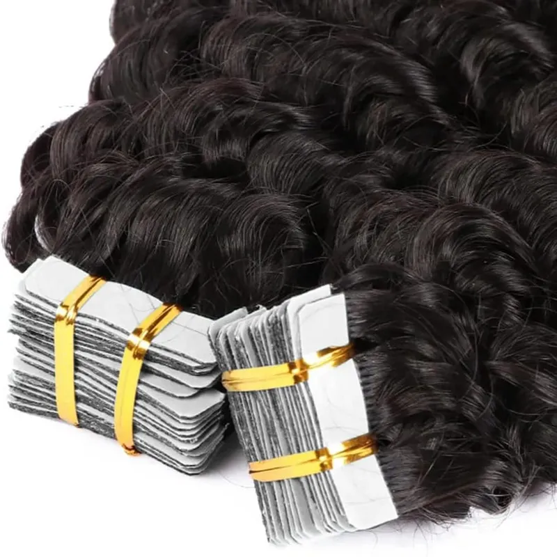 Nastro a onde profonde nelle estensioni dei capelli Capelli umani 20 pezzi Nastro biadesivo invisibile Estensione dei capelli 50 g/pacco Nastro per capelli umani Remy Ins — image 5