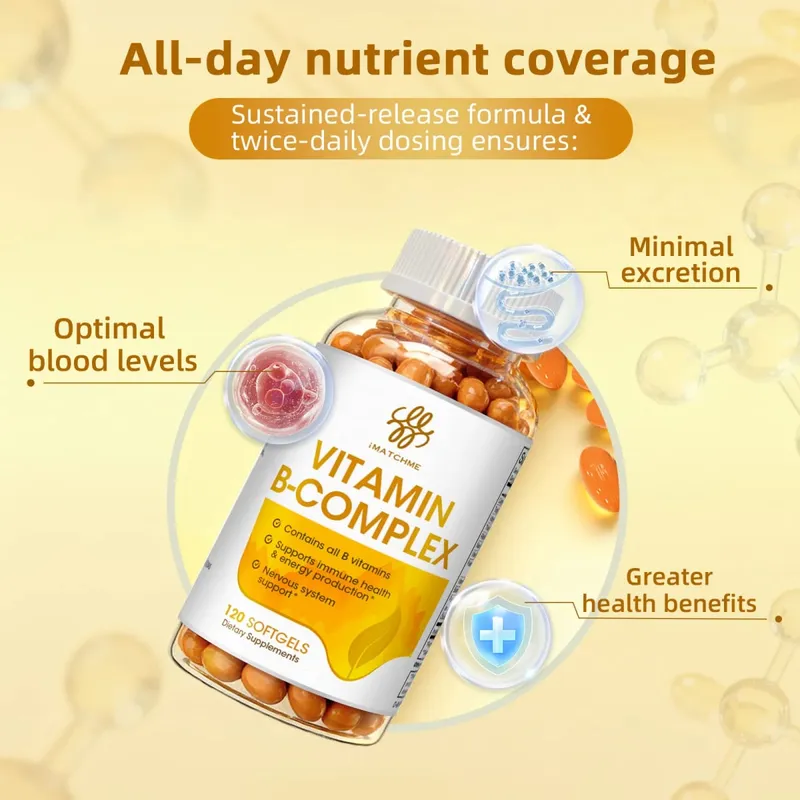 iMATCHME zusammengesetzte Vitamin-B-Kapsel mit Vitamin B2, B6, B12, Inosit und Biotin, lindert Stress und unterstützt das Immunsystem, unterstützt die Herzgesundheit, die Gehirnfunktion und die Stimmung — image 4