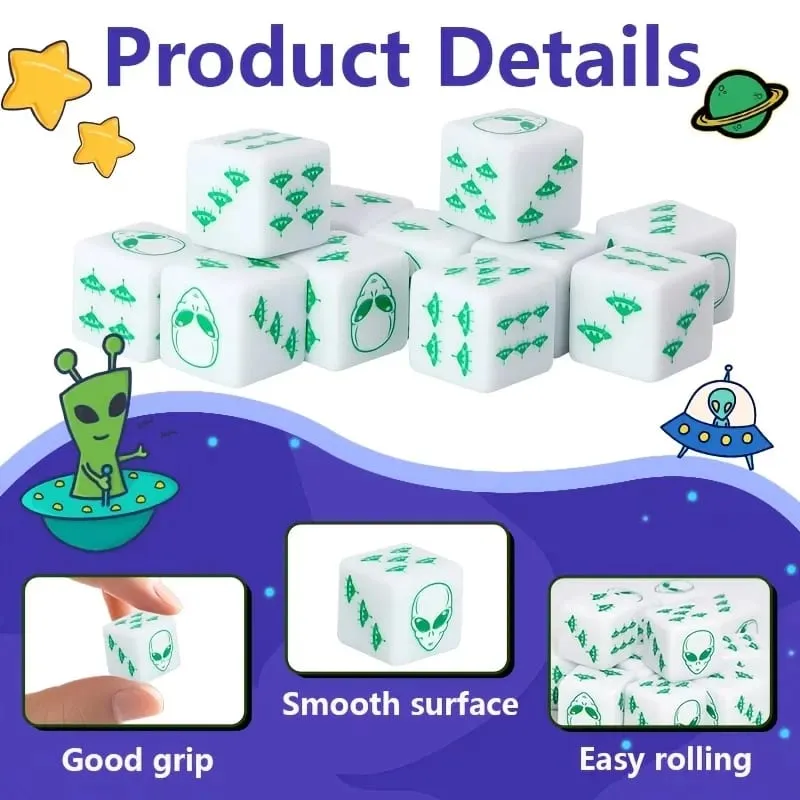 12 pezzi tema alieno D6 set di dadi dadi per giochi da tavolo giochi di ruolo Dungeons and Dragons forniture per feste regalo per adulti famiglia — image 3