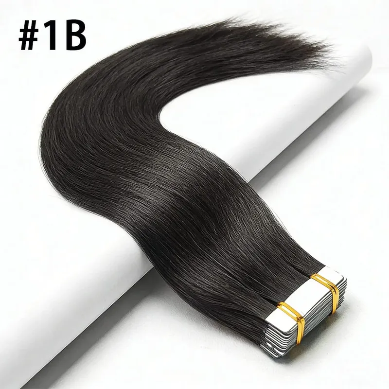 Lige tape i hårextensions Ægte menneskehår sømløs tape i menneskehår extensions 50 gram 20 stk. usynlig brun tape ins. — image 10