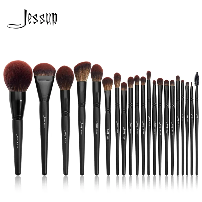 Set Berus Mekap Jessup 3-21pcs Premium Synthetic Big Powder Foundation Concealer Eyeshadow Eyeliner Spoolie Wood T271 — image 1