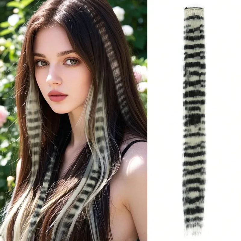 1pc/2pcs/3pcs/4pcs/6pcs/8pcs18 "lungo rettilineo stampa zebrata clip di piume sintetiche nelle estensioni dei capelli ideale Halloween Natale — image 12