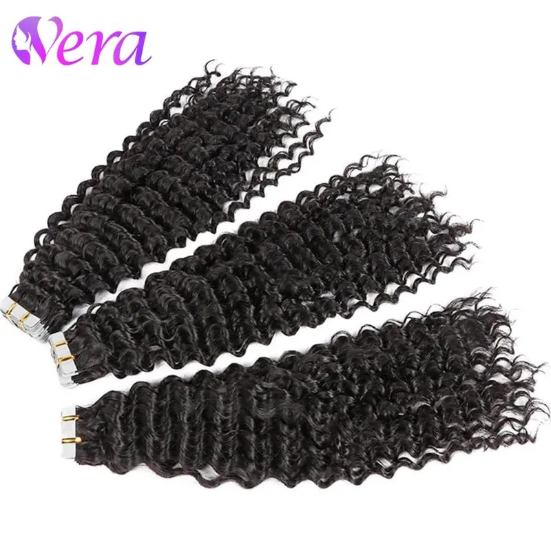 Nastro a onde profonde nelle estensioni dei capelli Capelli umani 20 pezzi Nastro biadesivo invisibile Estensione dei capelli 50 g/pacco Nastro per capelli umani Remy Ins