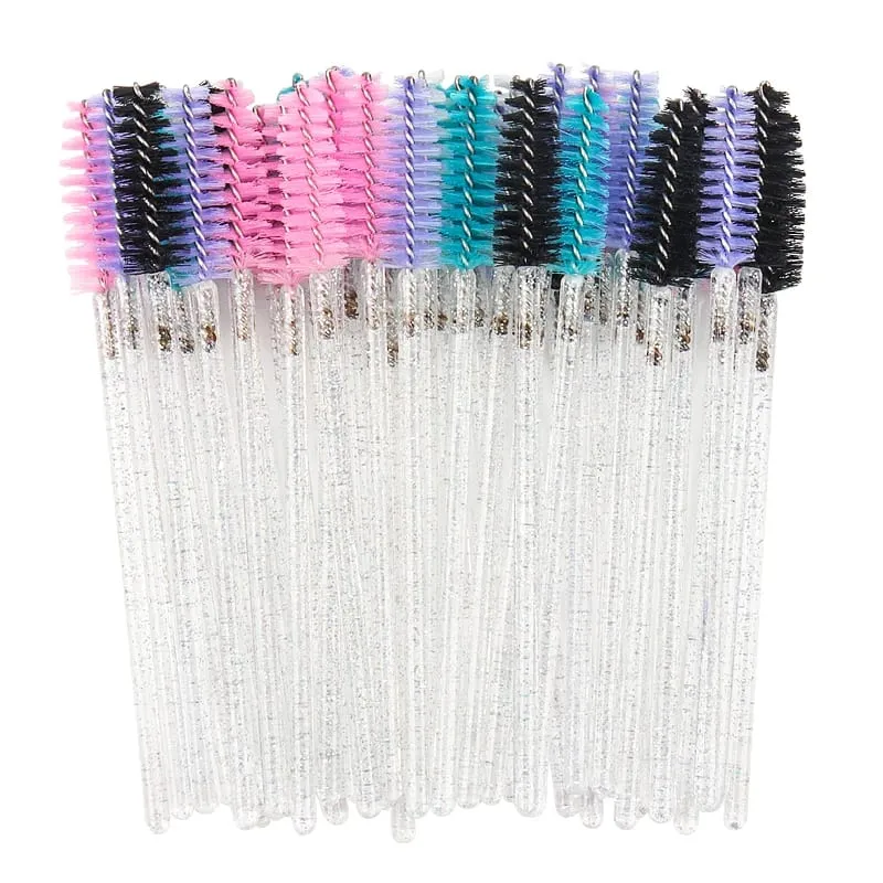 50 ชิ้นเครื่องสำอางแปรงขนตา Eye Lash แปรงแต่งหน้าทิ้งคริสตัลสีขาวมาสคาร่าแปรงขนตาเครื่องมือขยาย