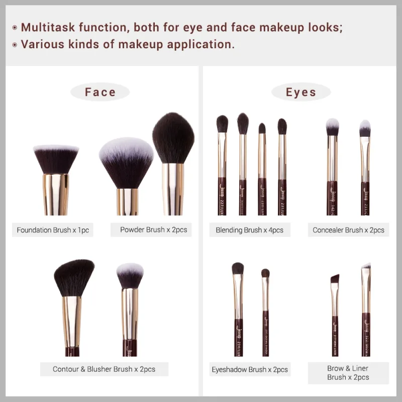 Jessup Make-up-Pinsel-Set, 15-teilig, professionelle Make-up-Pinsel, Puder, Lidschatten, Liner, Foundation, Rouge, Blending, Zinfandel/Golden — image 6