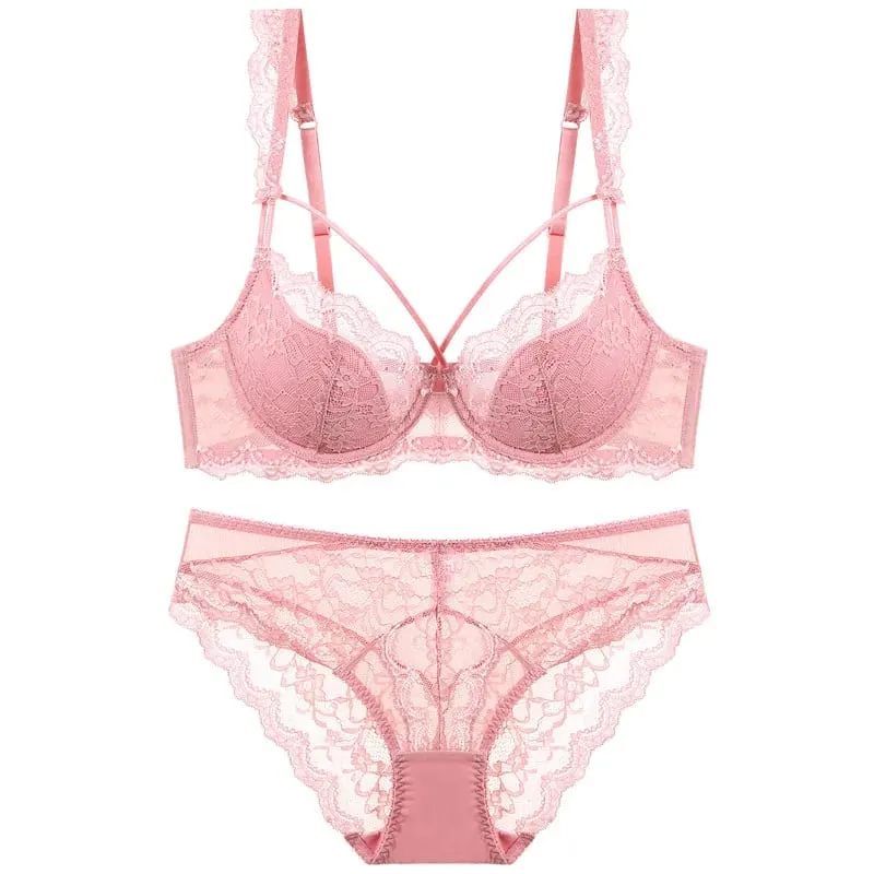 Reggiseno e mutandine in pizzo taglie forti con fodera sottile Set intimo con fasciatura Lingerie push up da donna A B C D E Coppa 95C 95D — image 3