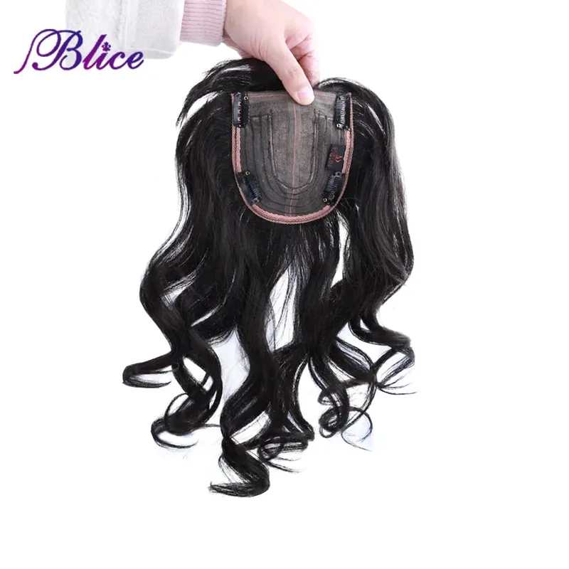 Blice Synthetic Clip-In Lace Closure With Bangs Mixed Curly Hair Extensions Cover White Hair Middle Part Hair Pieces