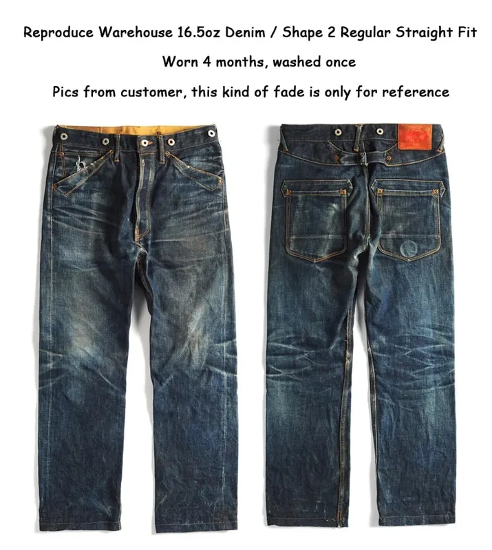 Red Tornado Blacksmith Buckle Back Jeans 16.5oz Mentah Selvedge Denim Kaki Lurus — image 5