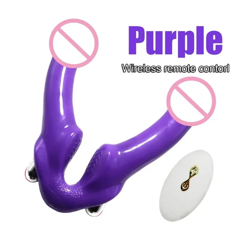 Gode vibrateur sans bretelles avec télécommande sans fil, Double pénétration, produits pour adultes, jouets sexuels pour femmes lesbiennes — image 13