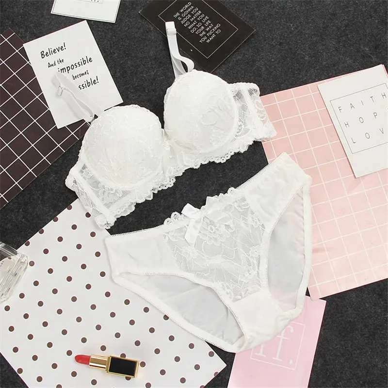 Set Bra Nipis dan Seluar Dalam Bunga Gaya Baru Lace AB Cup Suit Set Pakaian Dalam Bersaiz Besar Berkualiti Tinggi — image 9