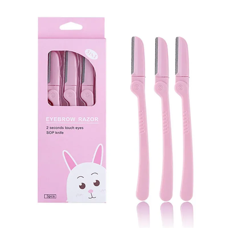 3 ชิ้น/เซ็ตสีชมพูพับ Eyebrow Trimmer ผมรักแร้มีดโกน Beauty Face Eye Brow Shaper เครื่องโกนหนวดใบมีดสแตนเลสเครื่องมือแต่งหน้า