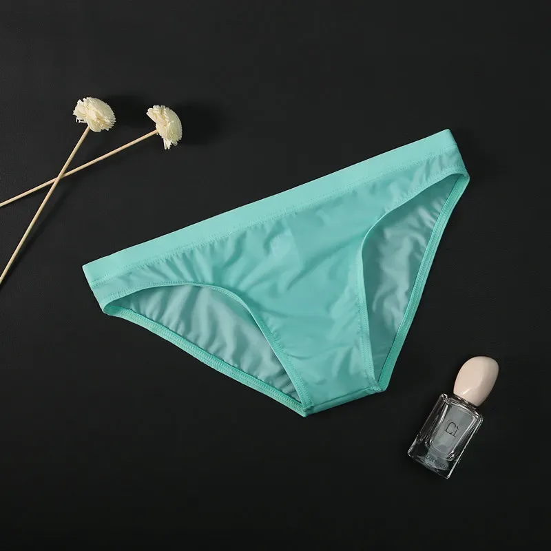 여름 얼음 실크 남자 고체 투명 낮은 허리 속옷 원활한 통기성 부드러운 꽉 얇은 패션 용인 남성 U 볼록 브리프 — image 12