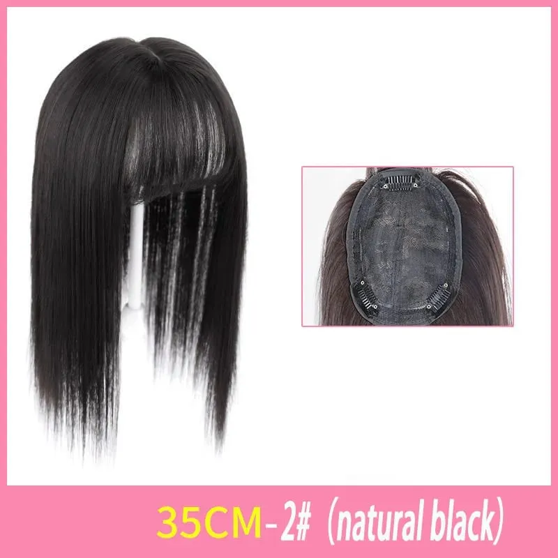 Long Straight Hair with Black Brown Hairpin Bangs High Temperature Fiber Hair Topper Clip In Hair Extensions 2styles — image 11