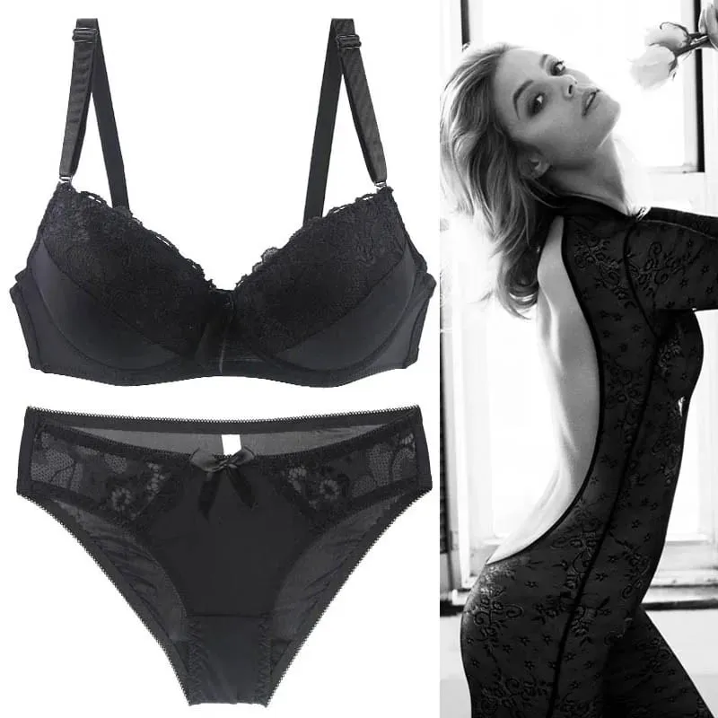 2021 nowych kobiet biustonosz push-up komplety Intimates koronkowe stringi bielizna solidna kokarda 70-105 BCDE Cup kobieta bielizna Plus Size — image 2