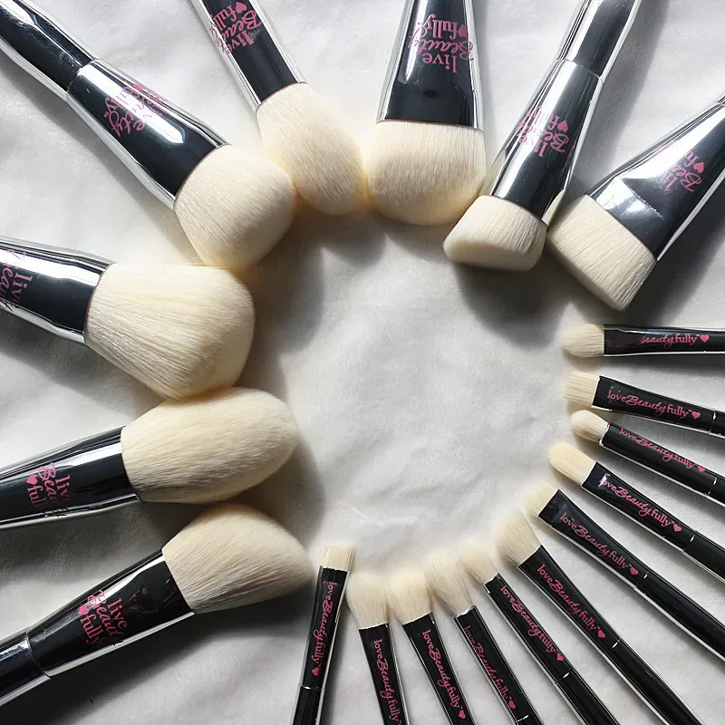 19pcs/set Berus solek berfungsi penuh berkualiti tinggi Set Serbuk Perona Pipi Serbuk Kening Pembayang Mata Berus solek kot perak — image 1