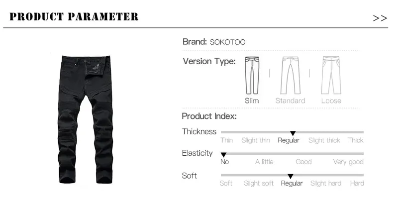 Men's Biker Jeans Black White Pleated Denim Pants Plus Size Slim Straight Classic Trousers — image 8