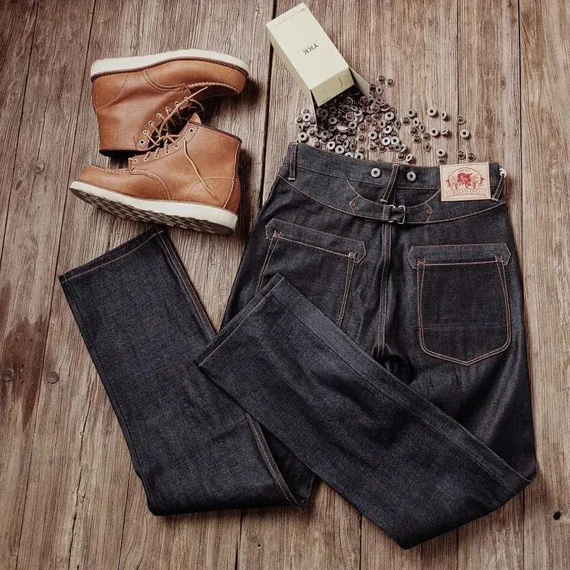 Red Tornado Blacksmith Buckle Back Jeans 16.5oz Mentah Selvedge Denim Kaki Lurus — image 3