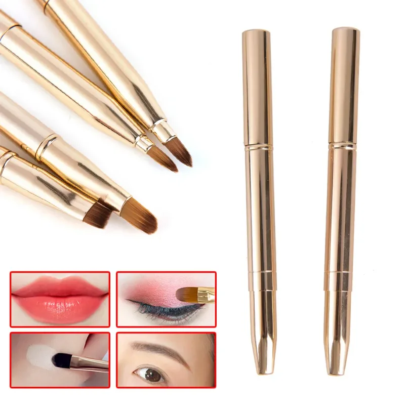 1pcs Gold Make Up Retractable Lip Eye Liner Eyeshadow Foundation Brush Double-headed Makeup Brushes Cosmetics Tool — image 6