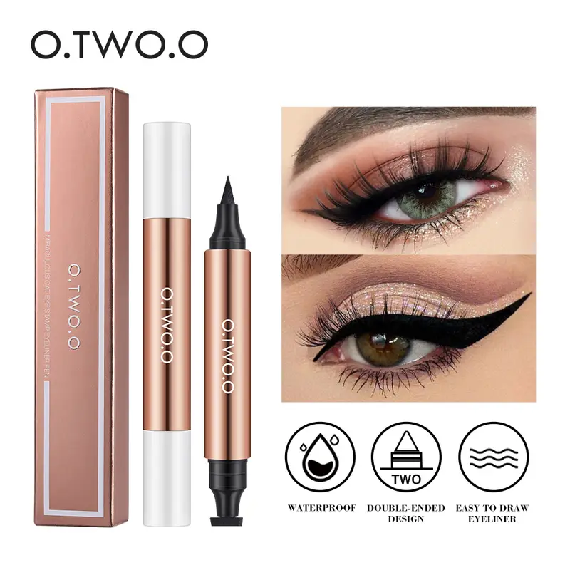 O.TWO.O Timbro per eyeliner Penna per eyeliner liquido nero Impermeabile ad asciugatura rapida Matita per eyeliner a doppia estremità Trucco per cosmetici da donna — image 2
