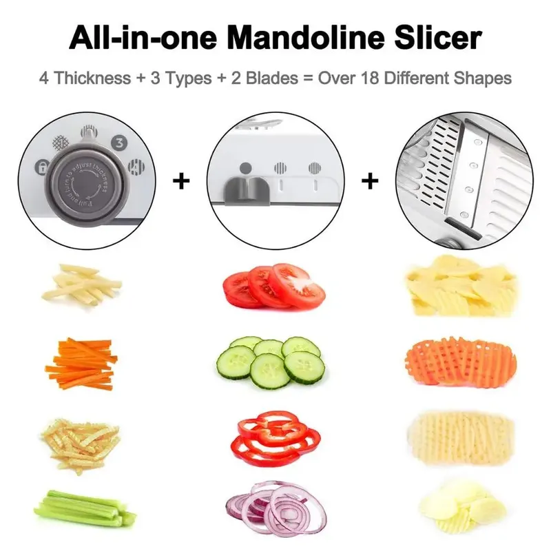 18 ประเภทปรับ Mandoline Slicer ผักสแตนเลส Julienner เครื่องขูดหัวหอมเครื่องตัดมันฝรั่งเครื่องตัด KC0326 — image 3