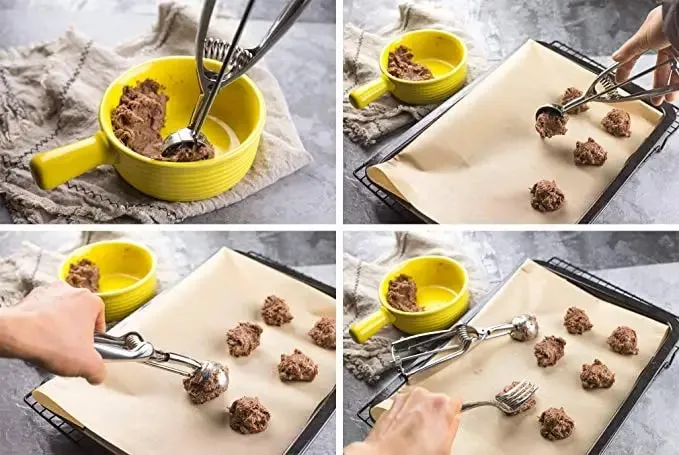 Isske Køkkenværktøj 3 Størrelse Rustfrit stål Fjederhåndtag Mos Kartoffel Vandmelon Kugle Scoop Hjem Køkkentilbehør — image 7