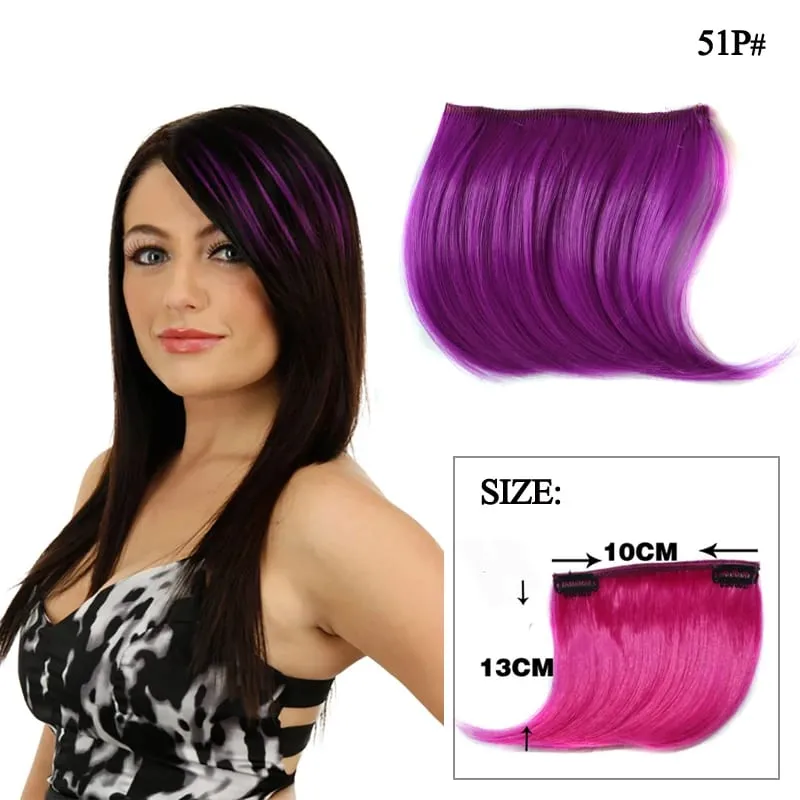 Synthetic Clip-In Hair Bangs Extensions Purple Pink Blue Short Hairpiece Fake Hair for Female